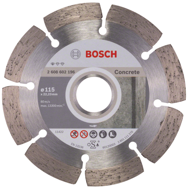Диск диамантен за сухо рязане Bosch на тухли, бетон и керемиди 115×22.23×1.6 мм, 10 мм, Standard for Concrete