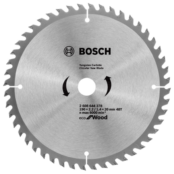 Диск циркулярен за рязане Bosch на дърво фино напречно с HM пластини 190 мм, 48 z, 20 мм, 1.4 мм, Eco for Wood