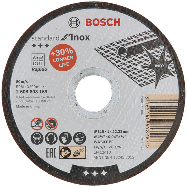 Диск карбофлексен за рязане Bosch на неръждаема стомана 115×22.23×1 мм, WA60TBF, Standard for Inox – Rapido