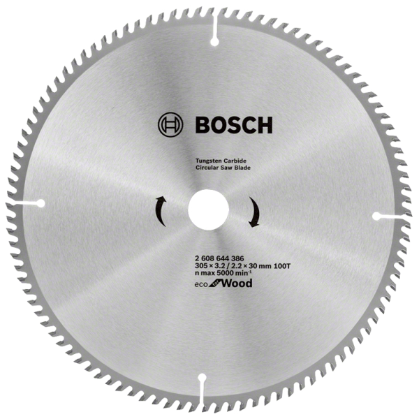 Диск циркулярен за рязане Bosch на дърво фино напречно надлъжно с HM пластини 305 мм, 100 z, 30 мм, 2.2 мм, Eco for Wood