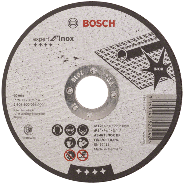 Диск карбофлексен за рязане Bosch на неръждаема стомана 125×22.23×2 мм, AS 60 T INOX BF, Expert for Inox