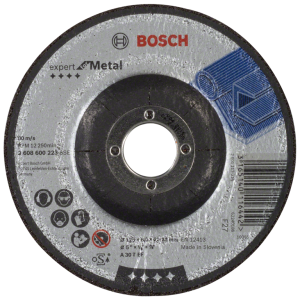 Диск карбофлексен за шлайфане Bosch на метал 125 мм, 22.2 мм, 6 мм, Expert for Metal