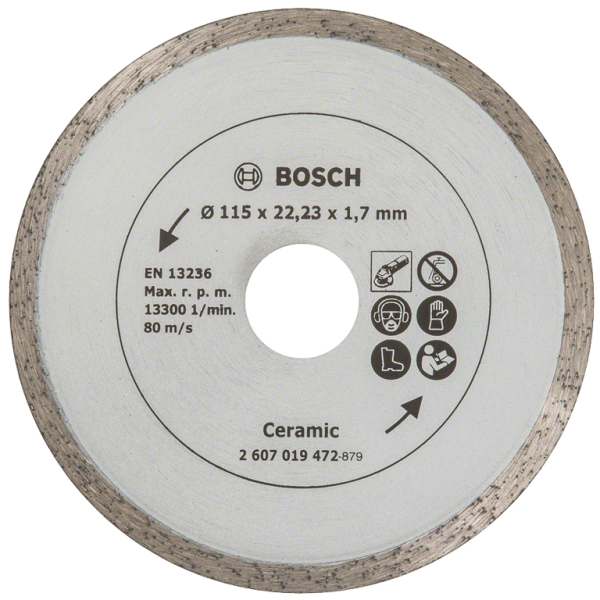 Диск диамантен за сухо рязане Bosch на керамика, теракот и фаянс 115×22.23×1.6 мм, 7.5 мм, Ceramic