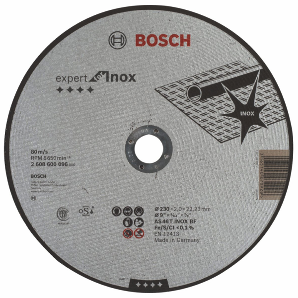 Диск карбофлексен за рязане Bosch на неръждаема стомана 230×22.23×2 мм, AS46 T Inox-BF, Expert for Inox