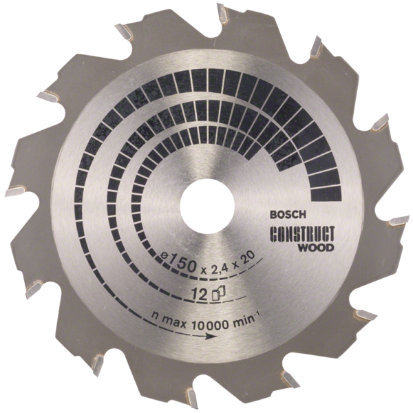 Диск циркулярен за рязане Bosch на дърво грубо с HM пластини 150x20x2.4 мм, 12 z, Construct Wood