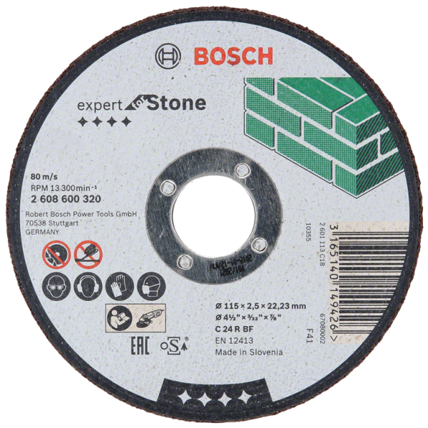 Диск карбофлексен за рязане Bosch на камък и неметали 115×22.23×2.5 мм, Expert for Stone