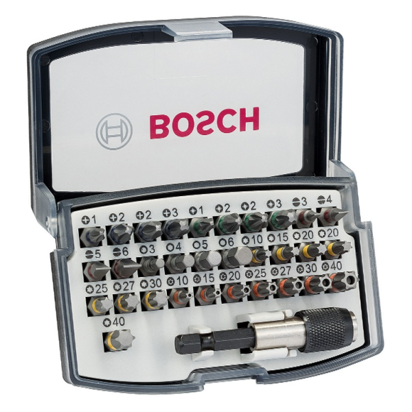 Комплект битове Bosch PH/PZ/SB/TX/SW с магнитен държач 1/4″, 32 бр.