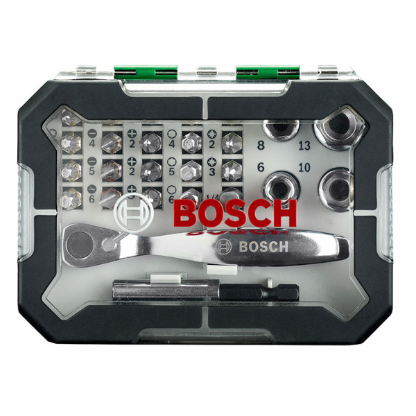 Накрайник комплект Bosch вложки с тресчотка и накрайници 26 бр., 3-6 мм х 1/4″