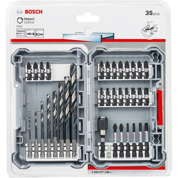 Комплект битове Bosch със свредла със свредла 1/4″, 35 бр., Impact Control Multi Construction