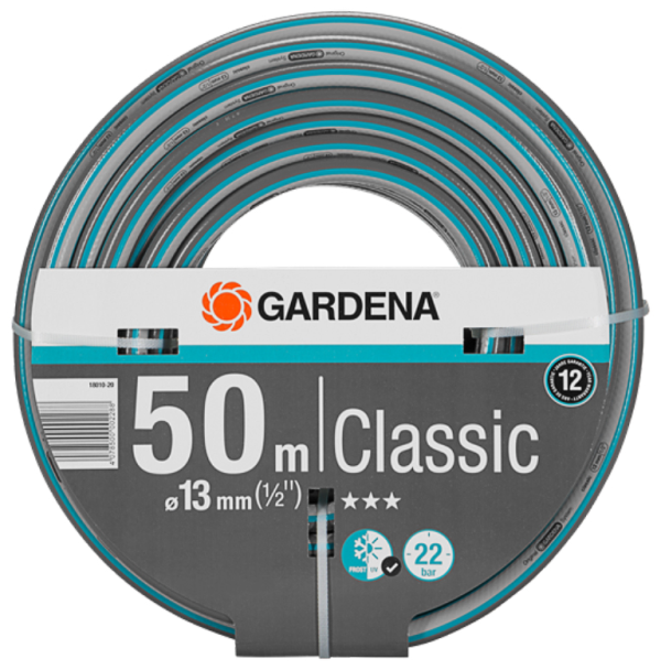 Маркуч Gardena PVC 2-слоен армиран за поливане 13 мм, 22 bar, черно/синьо, Classic