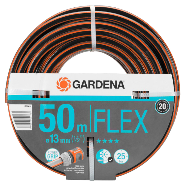 Маркуч Gardena PVC 2-слоен армиран за поливане 13 мм, 25 bar, черно/оранжево, Comfort FLEX