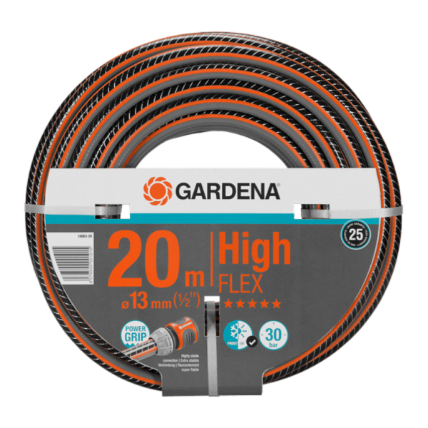 Маркуч Gardena PVC 2-слоен армиран за поливане 13 мм, 30 bar, 20 м, черно/оранжево, Comfort High FLEX