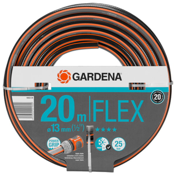 Маркуч Gardena PVC 2-слоен армиран за поливане 13 мм, 25 bar, 20 м, черно/оранжево, Comfort FLEX