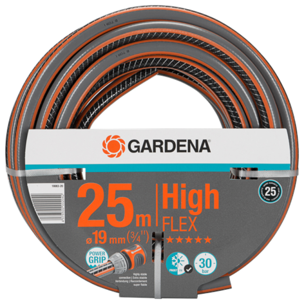 Маркуч Gardena PVC 2-слоен армиран за поливане 19 мм, 30 bar, 25 м, сиво/оранжево, Comfort High FLEX