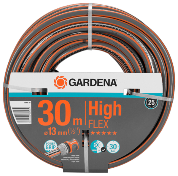 Маркуч Gardena PVC 2-слоен армиран за поливане 13 мм, 30 bar, 30 м, черно/оранжево, Comfort High FLEX