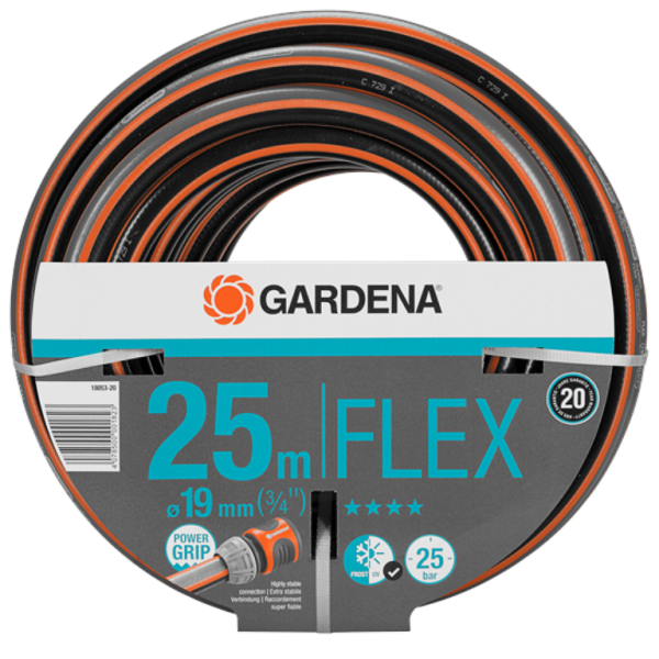 Маркуч Gardena PVC 2-слоен армиран за поливане 19 мм, 25 bar, 25 м, черно/оранжево, Comfort FLEX