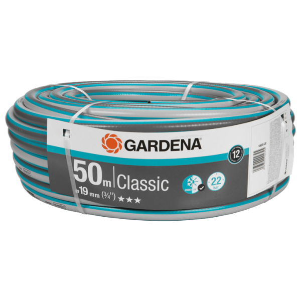 Маркуч Gardena PVC 2-слоен армиран за поливане 19 мм, 22 bar, 50 м, сиво/синьо, Classic