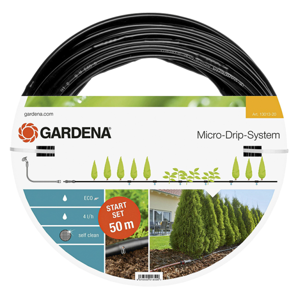 Маркуч Gardena за капково напояване с капкообразуватели 13 мм, 50 м, черен, 300 мм, Micro-Drip-System