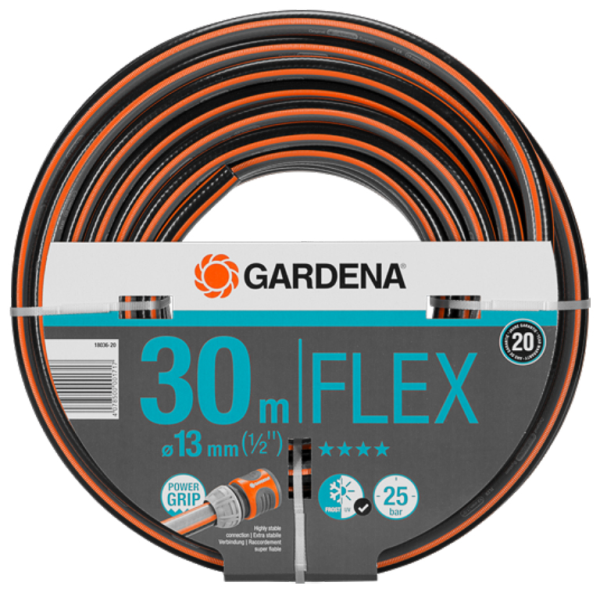 Маркуч Gardena PVC 2-слоен армиран за поливане 13 мм, 25 bar, черно/оранжево, Flex