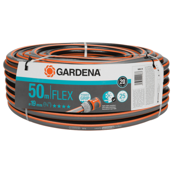 Маркуч Gardena PVC 2-слоен армиран за поливане 19 мм, 25 bar, 50 м, черно/оранжево, Comfort FLEX