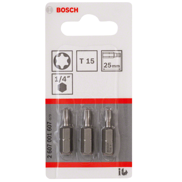 Накрайник бит TX Bosch Torx TX 15, 1/4″, 25 мм, 3 бр., Extra Hard
