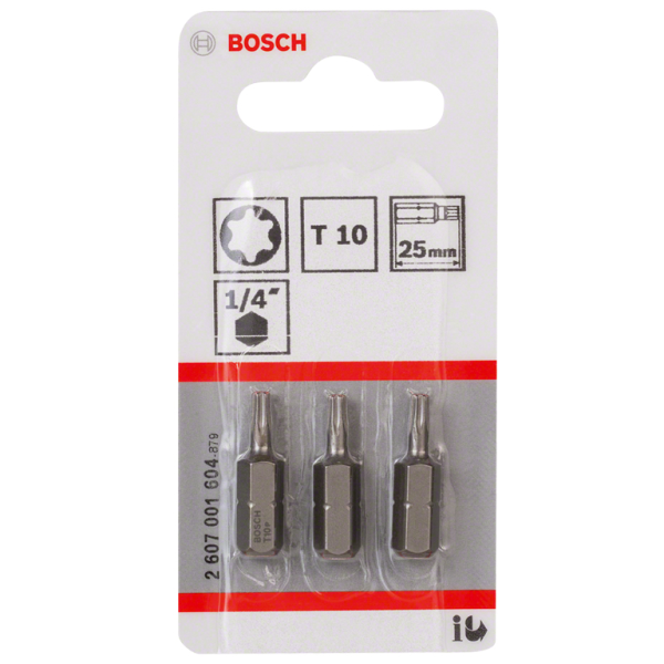 Накрайник бит TX Bosch Torx TX 10, 1/4″, 25 мм, 3 бр., Extra Hard