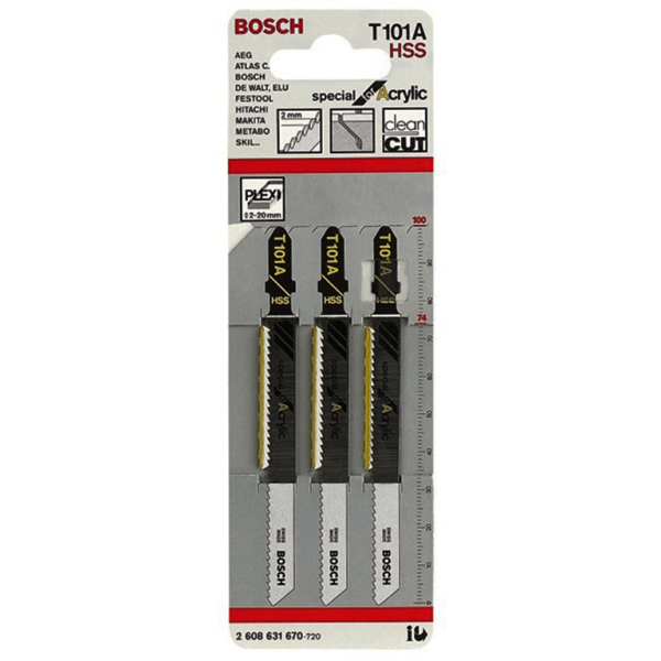 Нож за „зеге“ Bosch с T-захват за пластмаса 75/100 мм, 12.7 TPI, 3 бр., праволинейно, T 101 A