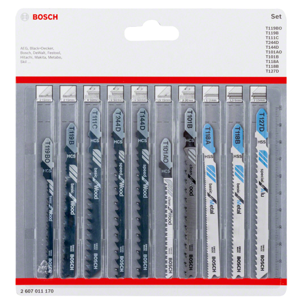 Нож за зеге Bosch комплект за дърво и метал 10 бр., праволинейно