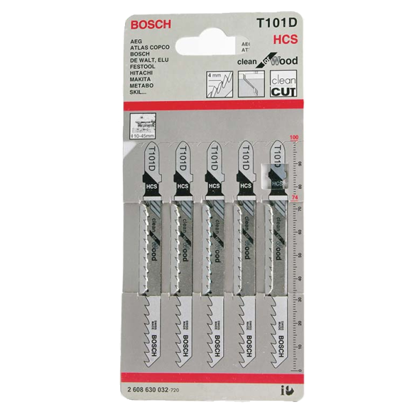 Нож за „зеге“ Bosch с T-захват за дърво комплект 74/100 мм, 6.35-5 TPI, 5 бр., праволинейно, T 101 D