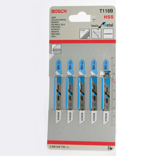 Нож за „зеге“ Bosch с T-захват за метал комплект 67/92 мм, 13-11 TPI, 5 бр., праволинейно, T 118 B