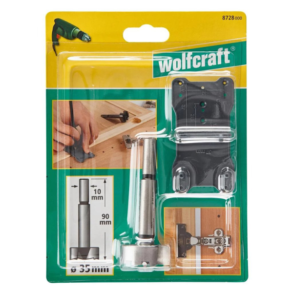 Шаблон за отвори Wolfcraft за мебелни панти комплект със свредло ф 26-35 мм