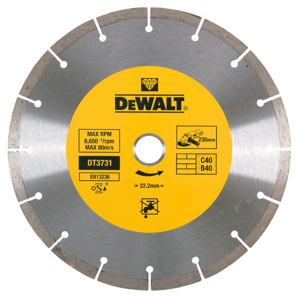 Диск диамантен за сухо рязане DeWALT на тухли, бетон и керемиди 230 мм, 22.23 мм, 2.3 мм, Diamond Edge