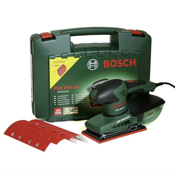 Виброшлайф Bosch електрически с правоъгълна плоча и плавно регулиране 250 W, 14 000-24 000 хода/мин, 92х182 мм, PSS 250 AE