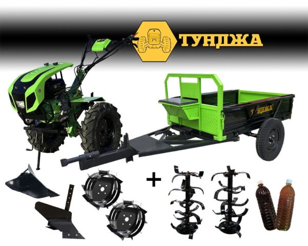 Мотоблок ТУНДЖА 2018КЕ 18 Hp. с гуми 6х12, инвентар и ремарке 600кг.